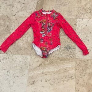 Submarine Kids Swim One Piece - Red Butterfly Print